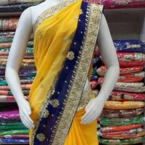 Party wear Georgette Yellow Saree
